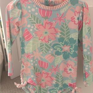 Ruffle Butts Pink and Green Floral Rashguard